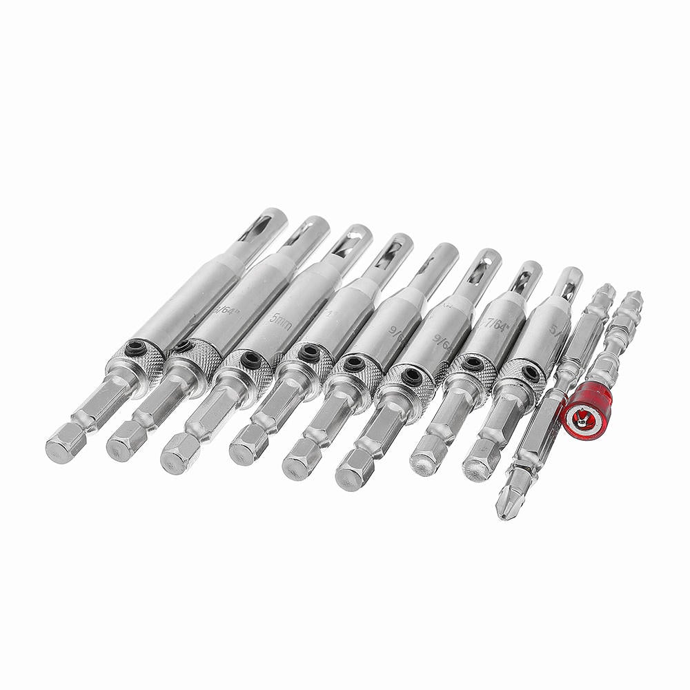 11Pcs 5/64 to 1/4 Inch Self Centering Drill Bit Hinge Tapper Core Drill Bit Set Magnetic Ring Screwdriver Bits for Adjustable Door Window