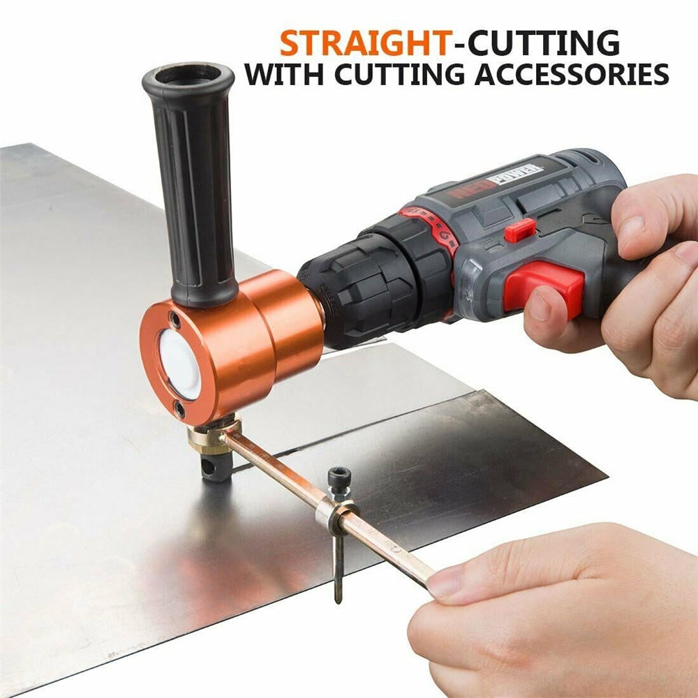 7Pcs Upgrade 360 Degree YT-160AS Double Head Metal Sheet Nibbler Cutter Drill Attachment with Step Drill Cutting Accessories Set for Electric Drill