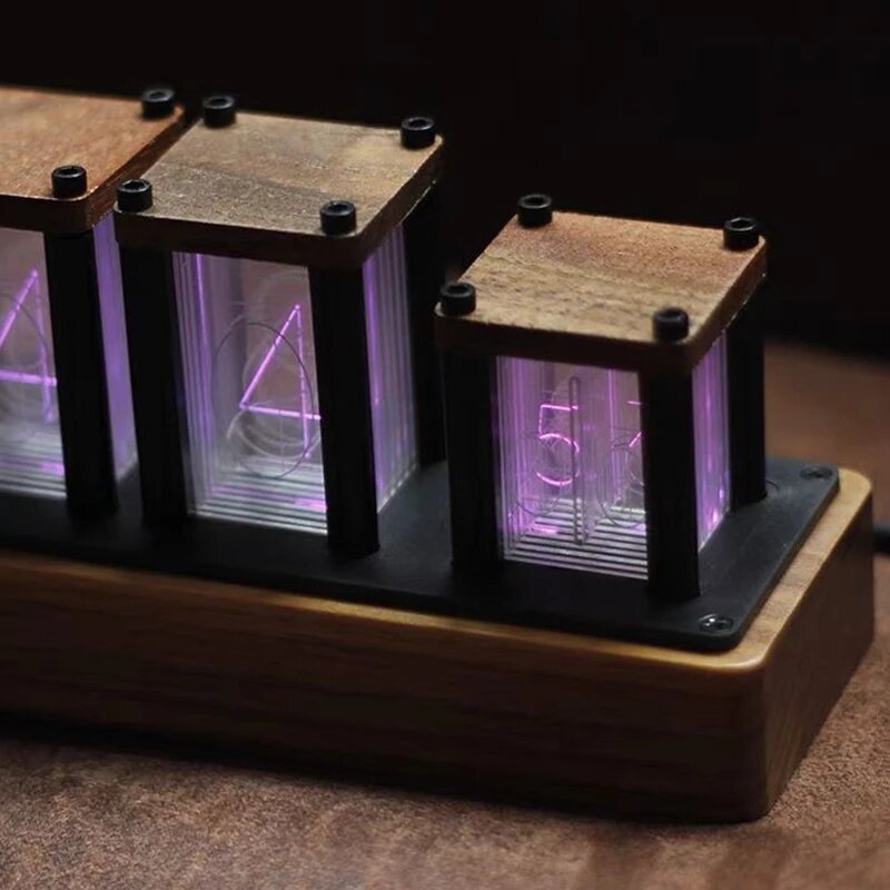 RGB Imitated Glow Tube Clock Creative Led Electronic Wood 6-Bit IPS Retro Glows Analog Nixie Tube Clock