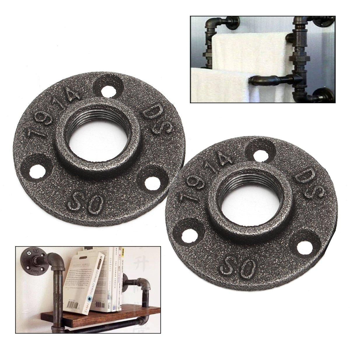 10pcs 3/4 Inch Black Malleable Threaded Floor Flange Iron Pipe Fittings Wall Mount