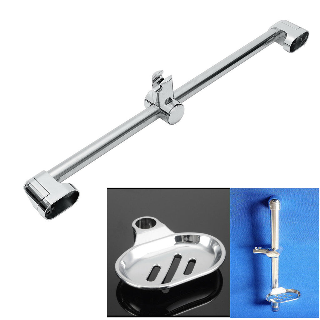 Stainless Steel Adjustable Riser Rail Bar Shower Stand Soap Head Towel Holder 610mm