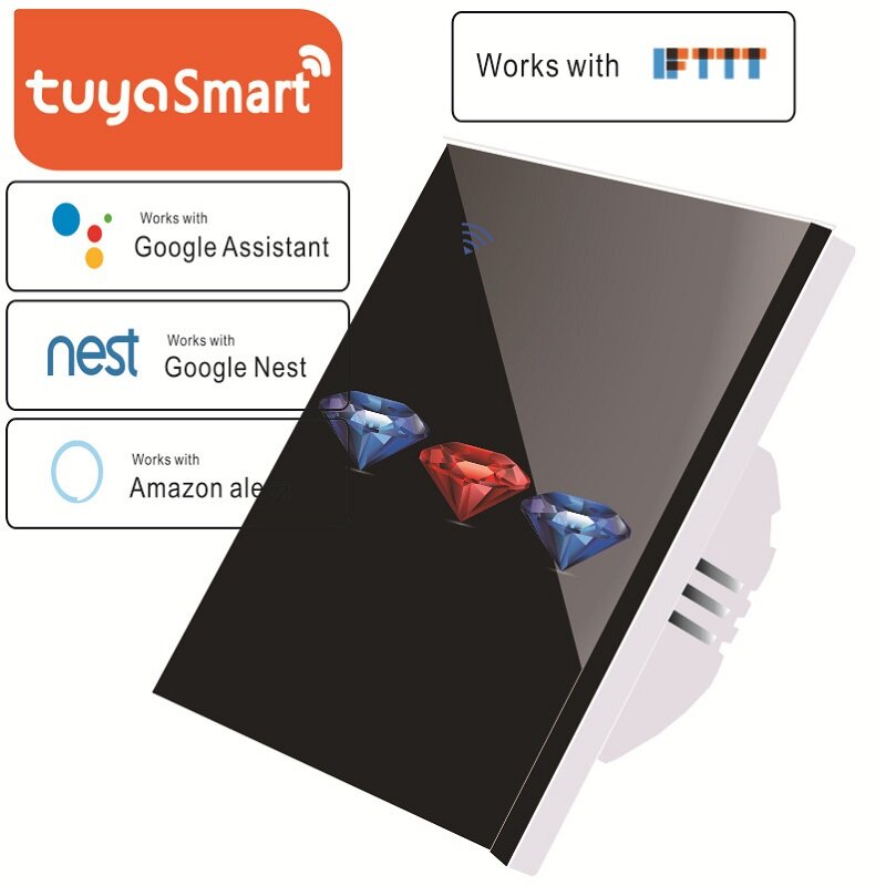 Smart WIFI Touch Wall Switch Panel EU Standard Remote Control Works with Amazon Alexa Google Home