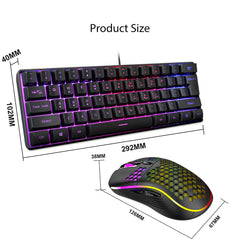 Gaming Keyboard Mouse Set 61 Keys Translucent Keycaps RGB Backlit Keyboard Adjustable 1200-7200DPI Optical Mouse USB Wired for PC Laptop Gamer