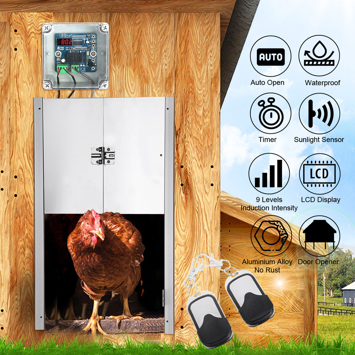 Automatic Chicken Door Opener Kits W/Time Sensor Induction 12'' Wide