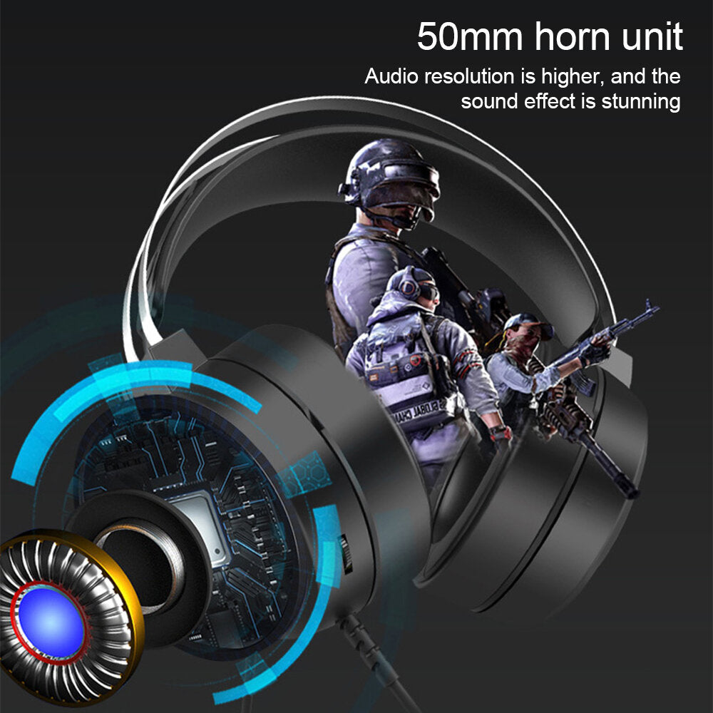 Headphone 7.1 RGB Light Heavy Bass 50mm Loudspeaker Gamming Wired Headphones wtih Adjustable Microphone