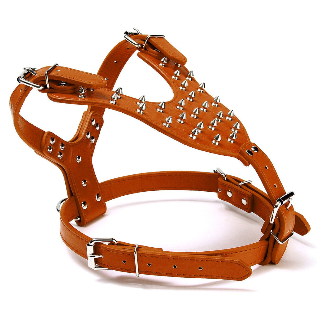 Leather Dog Harness Collar Leash Set Spiked Studded Staffy for Pet Security