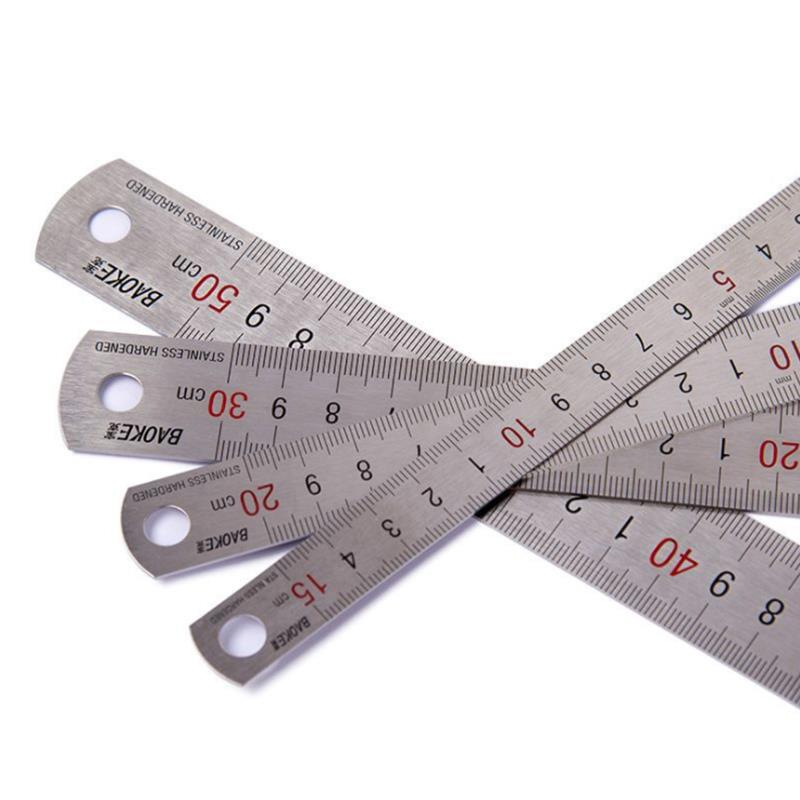 1Pcs 15cm/20cm/30cm/50cm Stainless Steel Straight Ruler Double Scale Student Rulers Painting Drawing Measuring Tool School Office Supplies Stationery