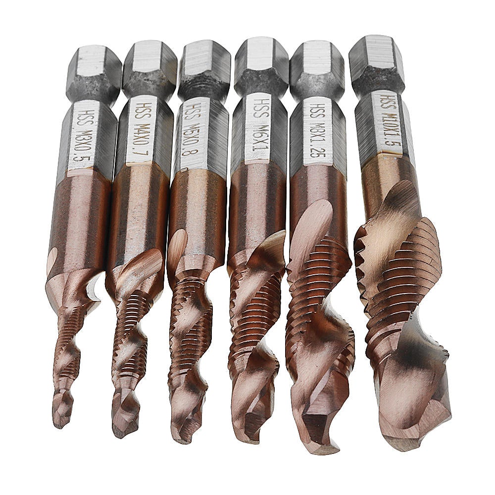 6pcs M3-M10 Combination Drill Tap Bit Set HSS 6542 AlTiN Coated Deburr Countersink Bits