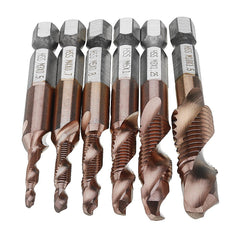 6pcs M3-M10 Combination Drill Tap Bit Set HSS 6542 AlTiN Coated Deburr Countersink Bits