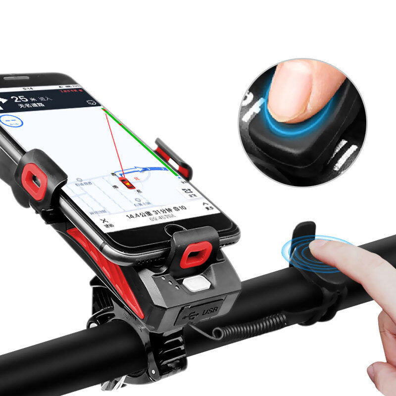 4-in-1 Bicycle Light 5 Gear USB Rechargeable Bike Highlight 130dB 5 Modes Horn Phone Holder Power Bank Cycling