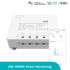 25A Power Metering WiFi Smart Switch Overload Protection Energy Saving Track on eWeLink Voice Control via Alexa