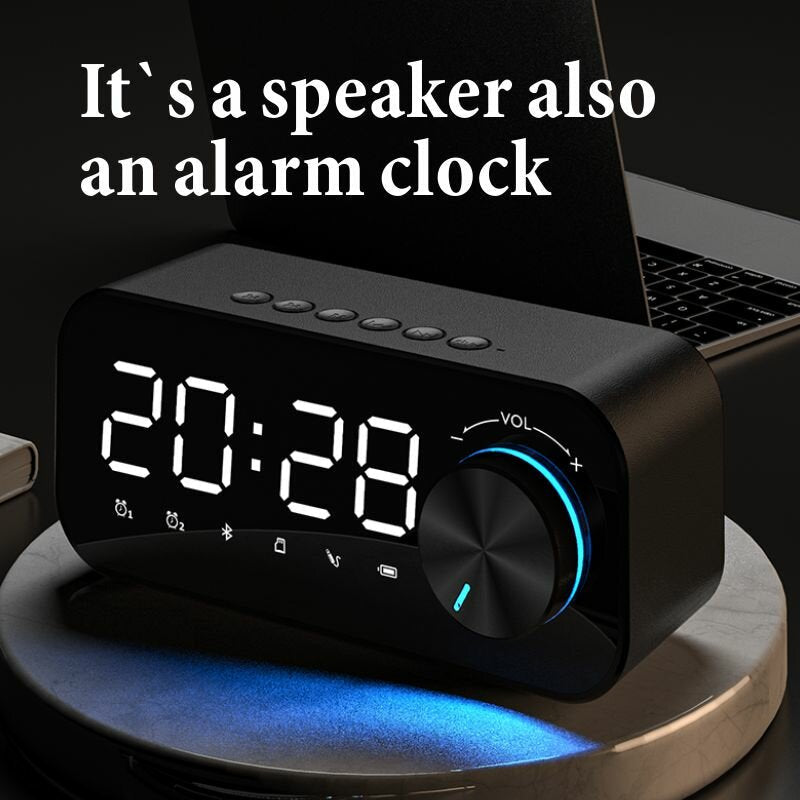Bluetooth 5.0 Speaker Alarm Clock Night Light Multiple Play Modes LED Display 360 Surround Stereo Sound 1800mAh Battery Life