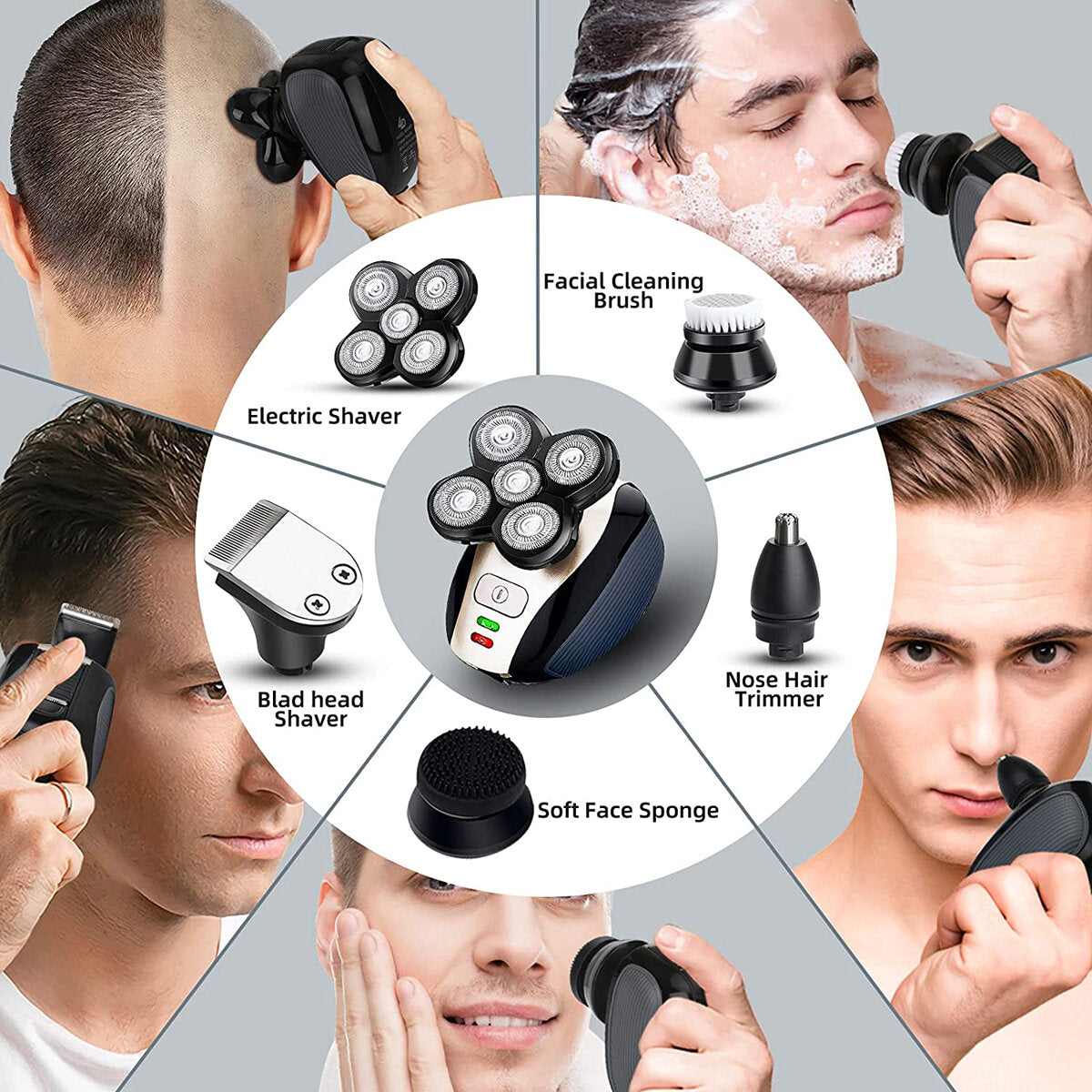 5 in 1 Electric Razor for Men Bald Head Shaver USB Rechargeable Beard Hair Grooming Kit