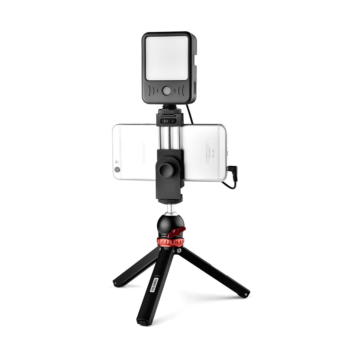 2-In-1 Microphone Fill Light Burner 49 LED Recording Noise Reduction 2000mAh Wired Mic for Photography Interview Broadcast Vlog YouTube