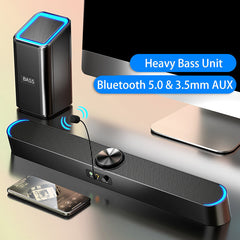 Bluetooth 5.0 Speaker 2.1 Channel Wireless Soundbar Subwoofer with Independent Heavy Bass Unit Hi-Fi Stereo Sound for Laptop PC Theater TV Aux 3.5mm