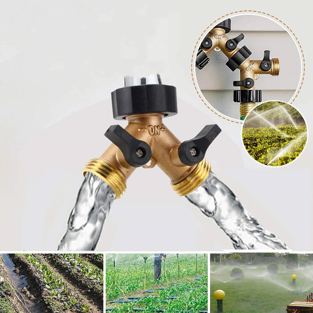 3/4 Inch 2 Way Brass Hose Faucet Manifold Garden Tap Splitter Water Segregator Pipe Divider Switcher Control Shut Off Valve Y-Type Ball