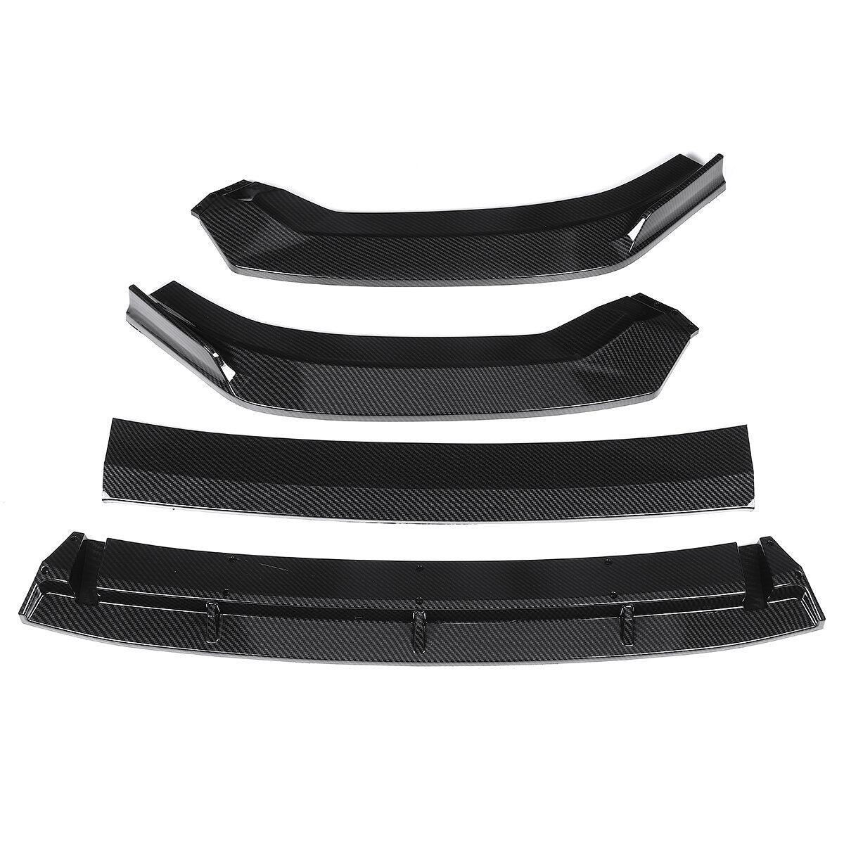 4Pcs Double Layer Carbon Fiber Look Front Bumper Lip Spoiler Cover Trim