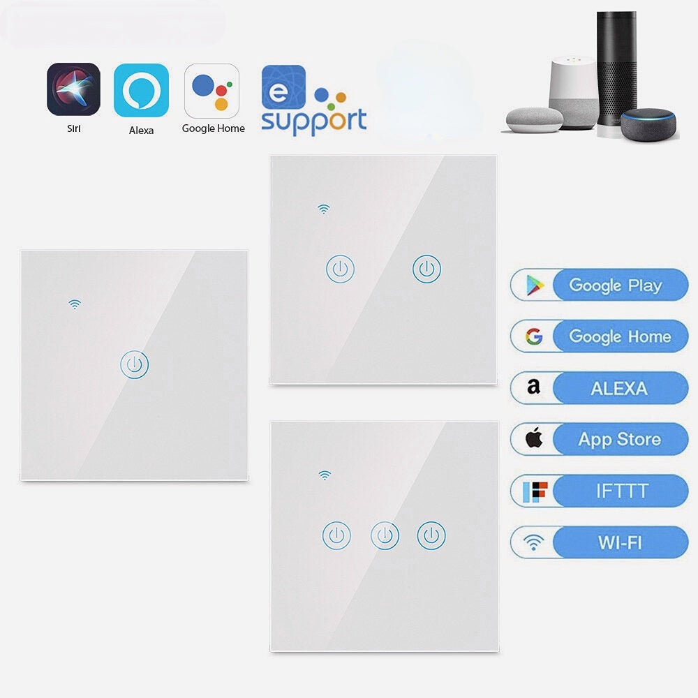 Smart Wall Switch Panel Naught Wire Voice Control Switch Supports Alexa/Google Assistant