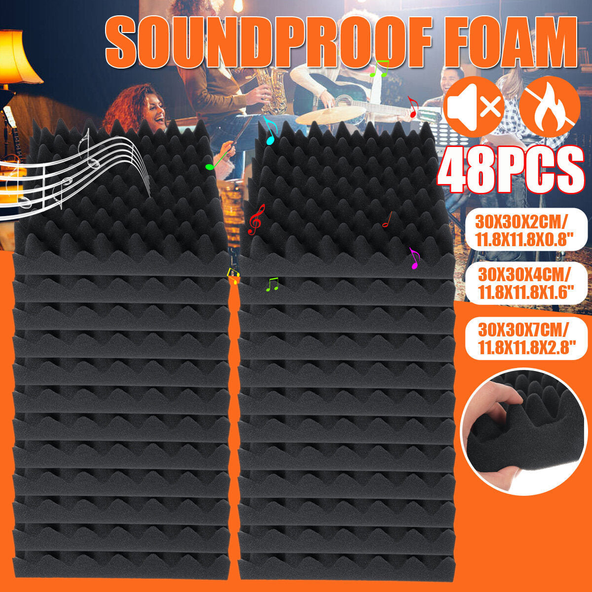 48PCS Sound-Absorbing Cotton Soundproof Foam Panels Noise Dampening Sponge