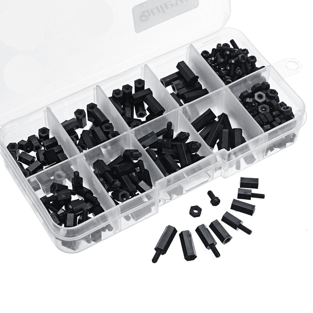 300Pcs Nylon Screw White/Black Hex Screw Nut PCB Standoff Spacer Assortment Kit