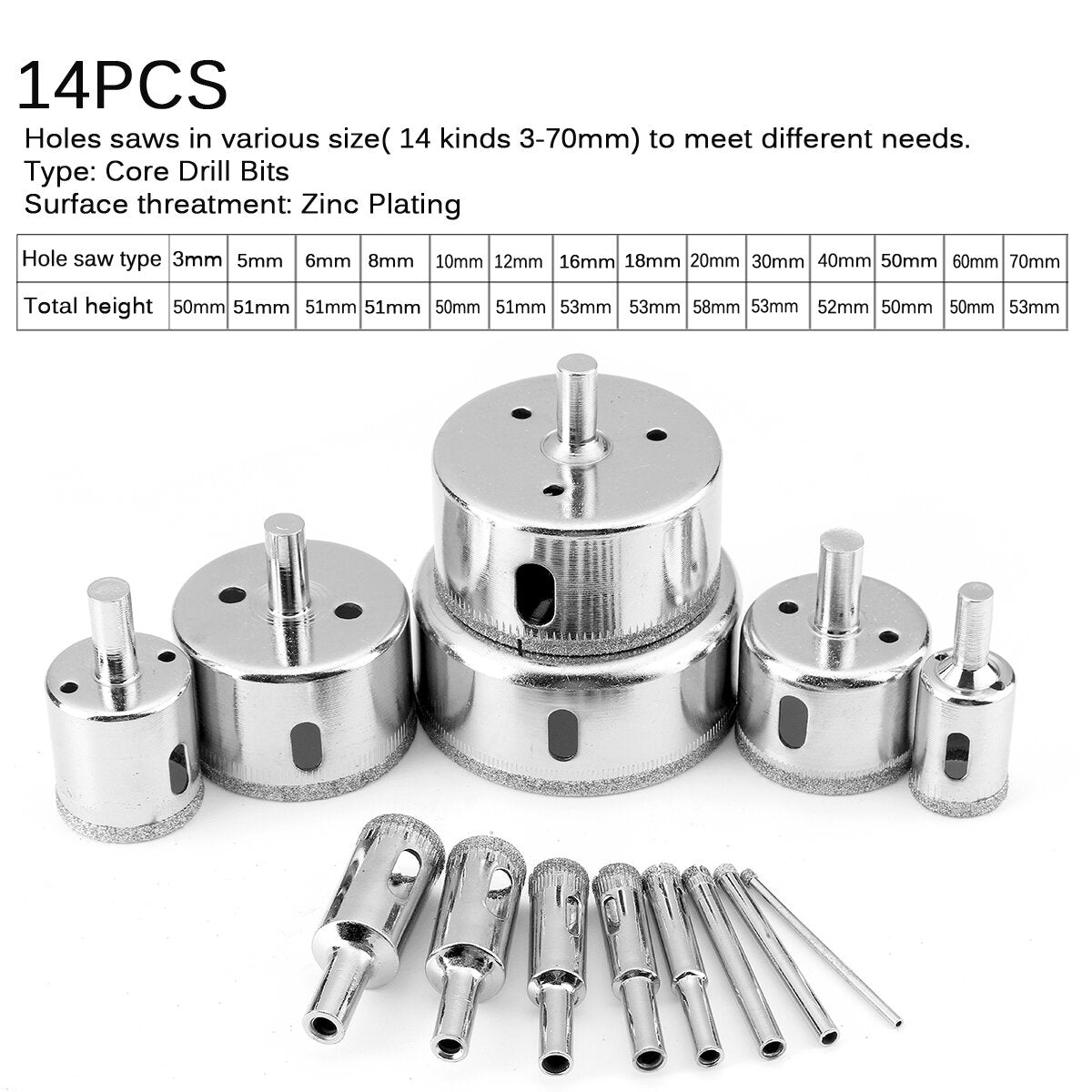 8/14/15/16/30Pcs 6mm-70mm Diamond Coated Drill Bit Set Tile Marble Glass Ceramic Hole Saw Drilling Bits For Power Tools