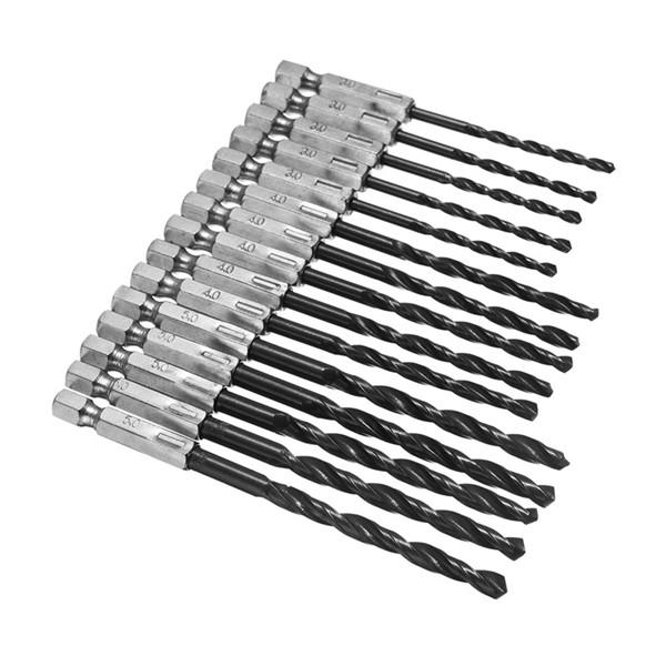 15pcs 3-5mm HSS Twist Drill Bit Set 1/4 Inch Hex Shank High Speed Steel Drill Bits