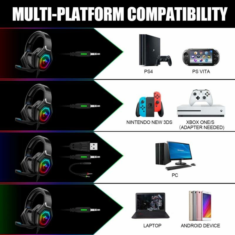 Gaming Headset USB 3.5 Mm RGB LED Light Bass Stereo Wired Headphone With Mic Gamer Headsets for PS4 for PS5 for Xbox Laptop PC