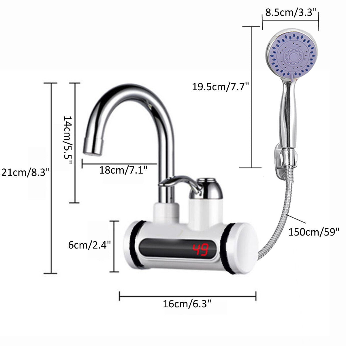 3000W 360 Electric Faucet Tap Instant Hot Water Heater Home Bathroom Kitchen EU Plug