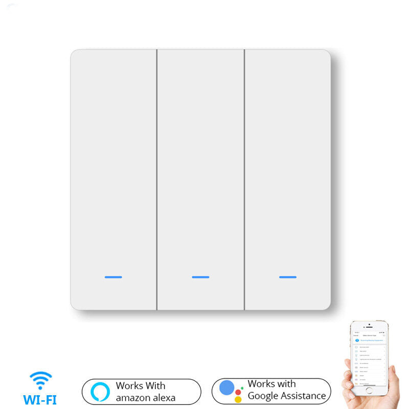 WiFi 3Gang Push Button Wall Light Switch EU AC 100V-240V Smart Switch Compatible with Control Alexa Google Home