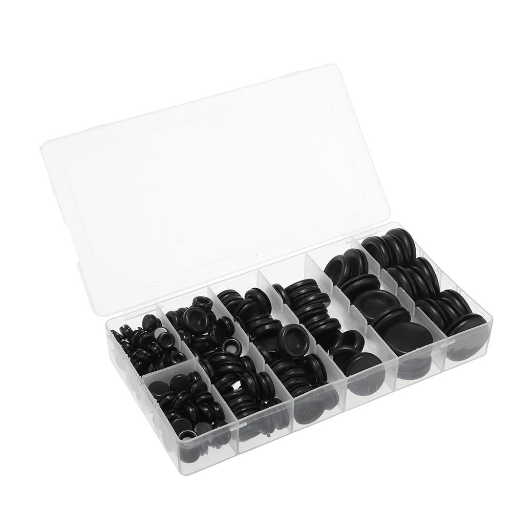 170Pcs Rubber Sealing Ring Black Grommets Gasket Assortment Kit O Ring With Plastic Box