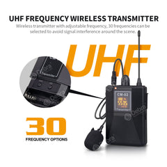 UHF Wireless Lavalier Microphone with 30 Selectable Channels 50m Range for DSLR Camera Interview Live recording