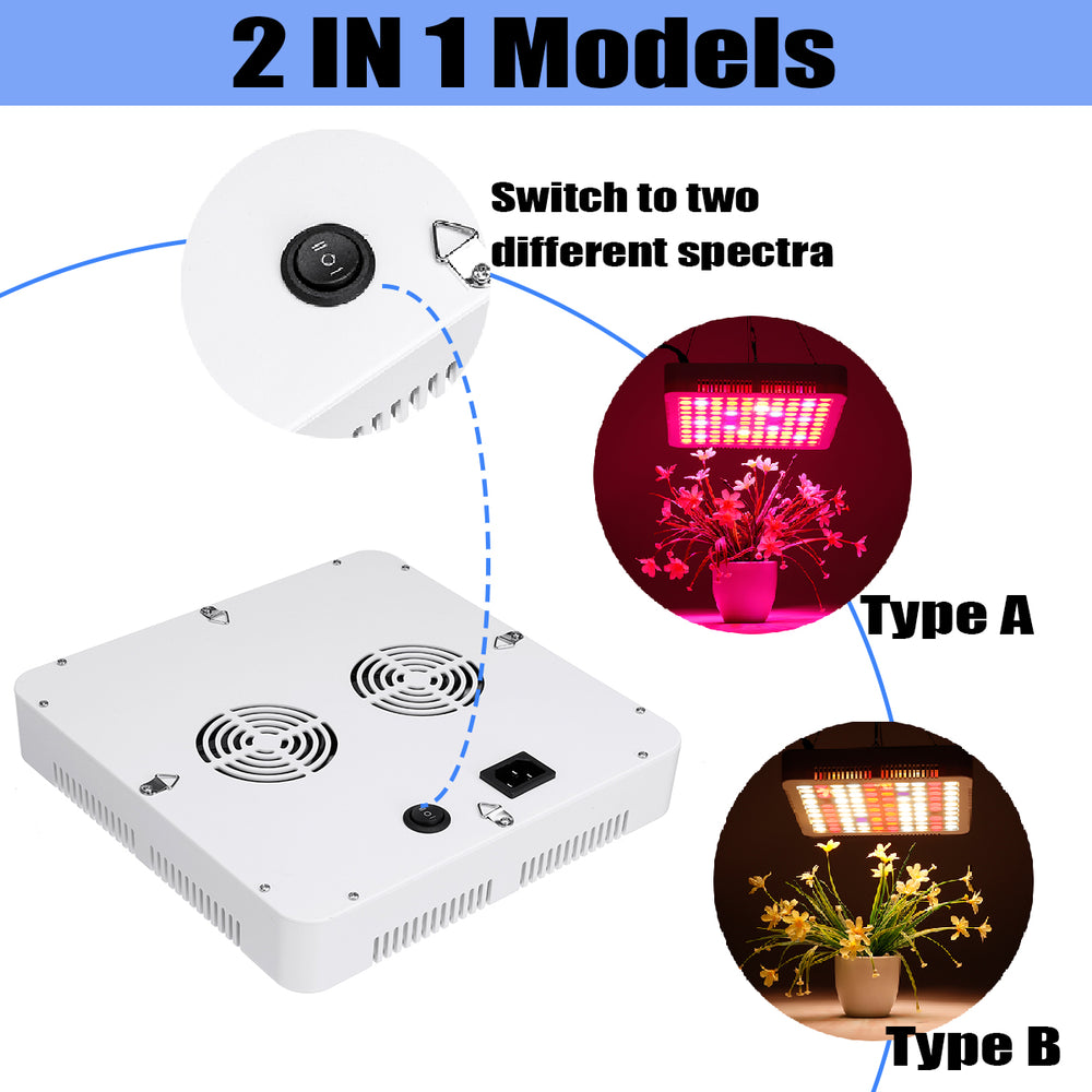 AC85-265V 300W 2 Kinds Spectrum LED Grow Light Cooler Fan Growing Lamp for Indoor Hydroponic Plant