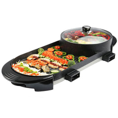2 In 1 Multifunction Electric Grill Non-Stick Non-Smoke Hot Pot Barbecue 1800W