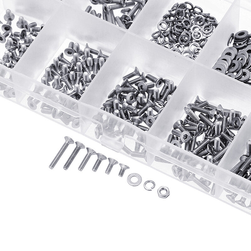 600Pcs M2 304 Stainless Steel Hex Socket CapButtonFlat Head Screw Washer Nut Kit