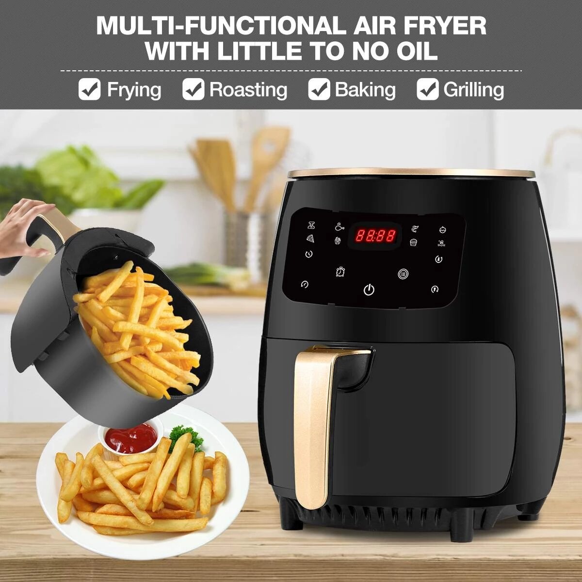1800W 4.5L Air Fryer Oil free Health Fryer Cooker 110V/220V Multifunction Smart Touch LCD Airfryer French fries Pizza Fryer