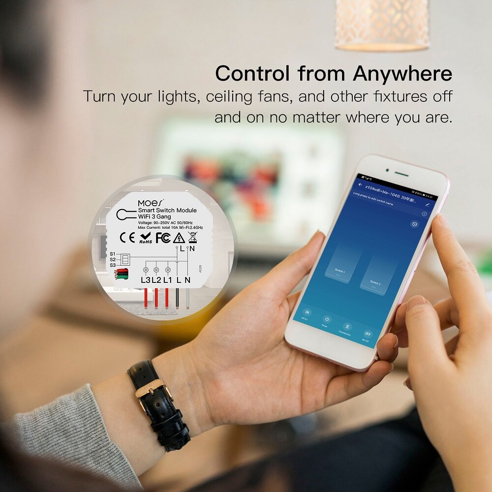 Mini WiFi Smart Light Switch 3 Gang 1/2 Way Module Smart Life/Tuya App Control Works with Amazon Alexa Google Home