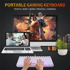 61 Keys Gaming Keyboard USB Wired LED Backlit Multiple Shortcut Keys Mini Mechanical Feel Keyboard for Home Office