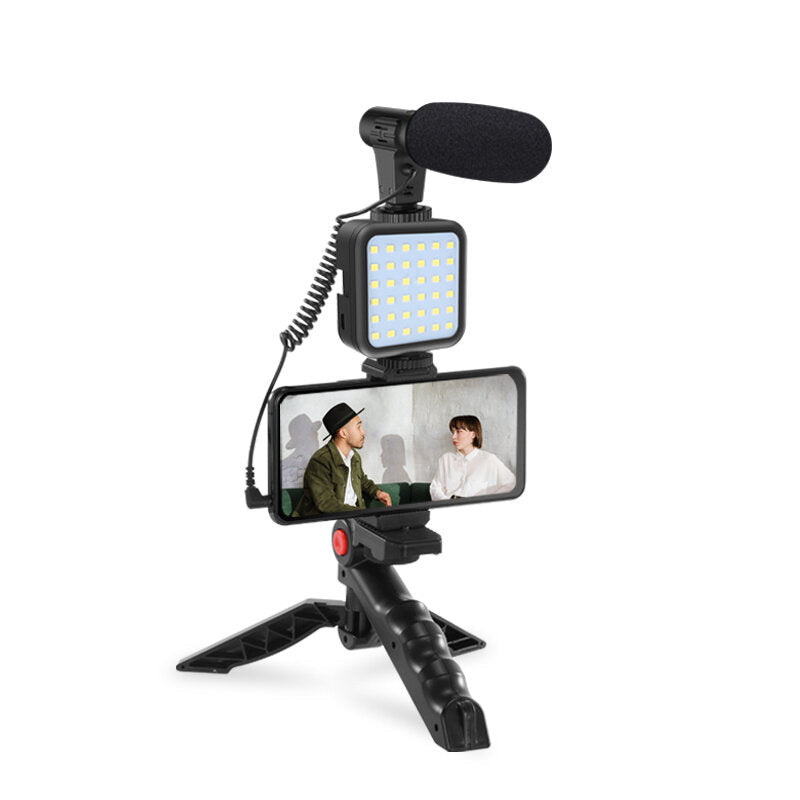 Vloggging Kits Professional Photography Set with microphone LED Fill Light Tripod Cell Phone Holder Clip for Vlogging YouTube Live Recording