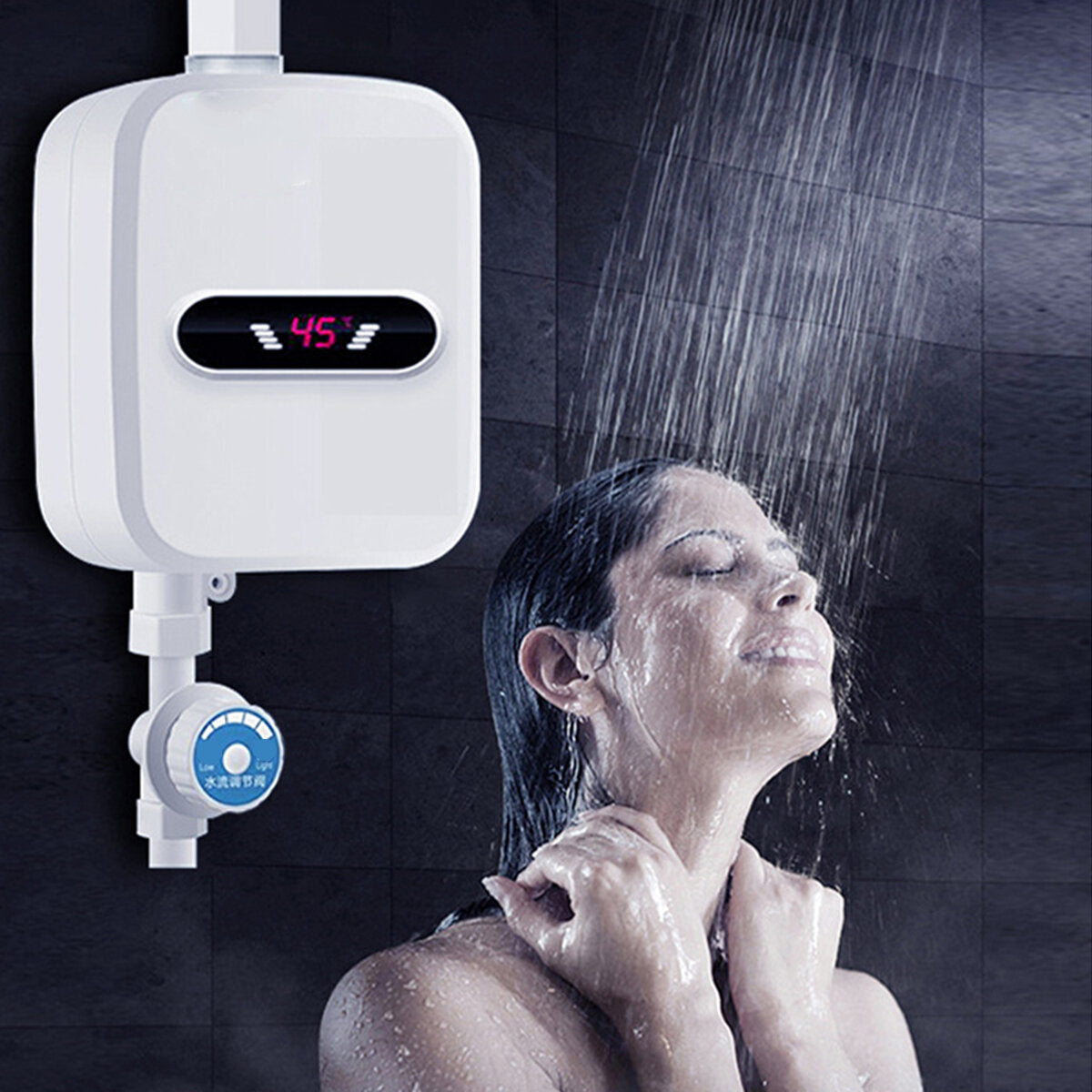 3500W 220V Household Instant Hot Water Heater Plug-in Electric Tankless with LCD Dispaly Shower Head for Bathroom Shower