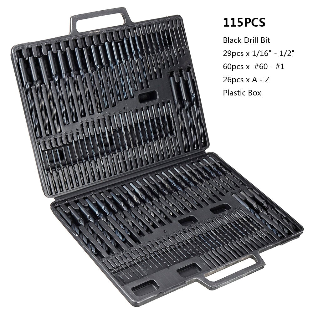 21/29/115 Pcs Titanium Coating Quick Change Twist Drill Set Individual HSS Drill Bits 1/16"-1/2" #60-#1 A-Z Round Shank Drill Set
