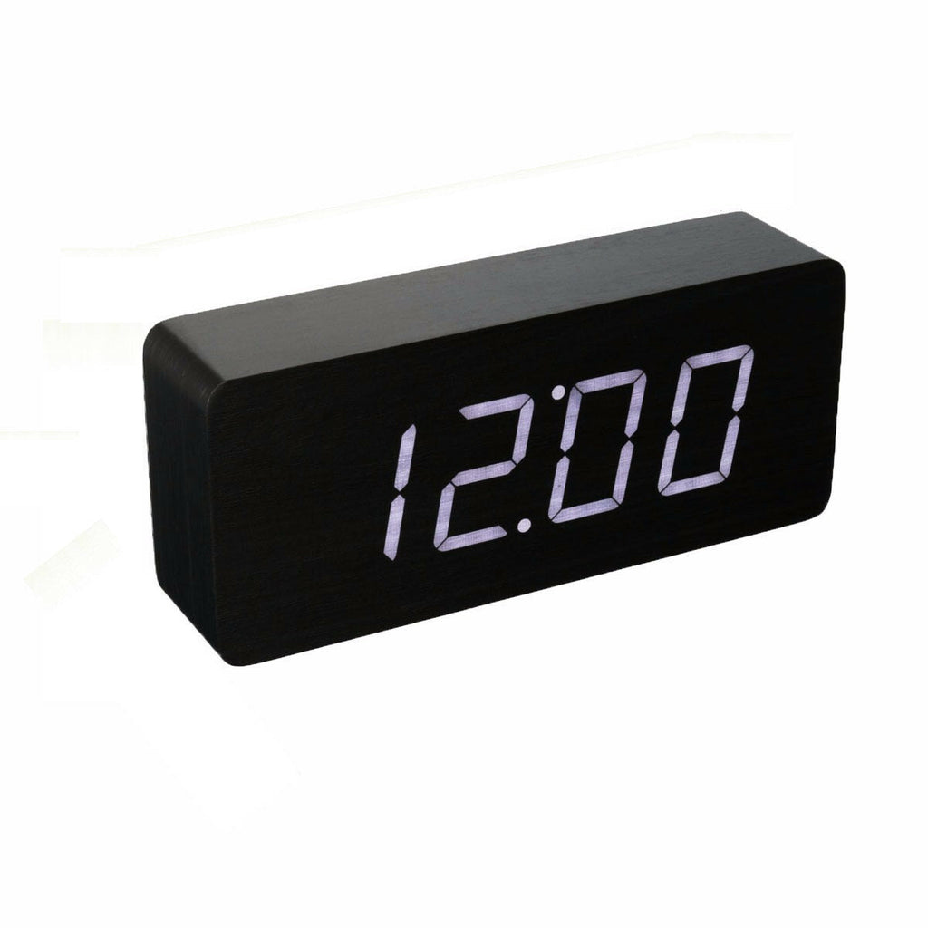 Multifunctional Wooden Digital Clock Two Modes Default Display Time Built-in Battery Voice Control Switch on/off
