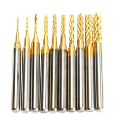 10pcs 0.8mm-3mm Carbide End Mill Engraving Bits For CNC Rotary Burrs