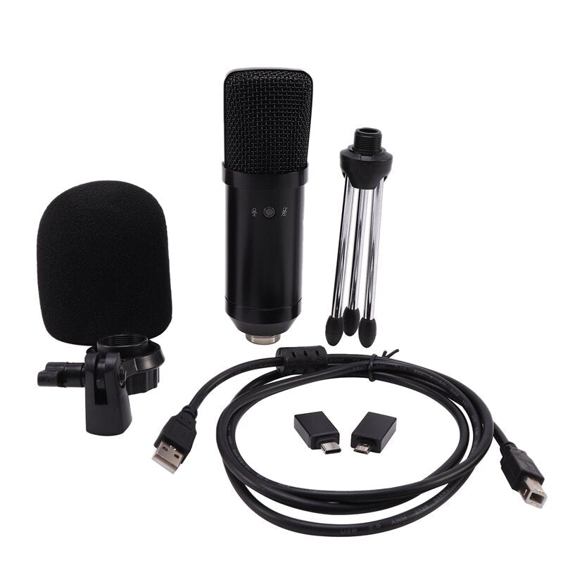 Professional Universal HD Live Streaming USB Condenser Wired Microphone with Sound Card Tripod Stand for Samsung PC Laptop