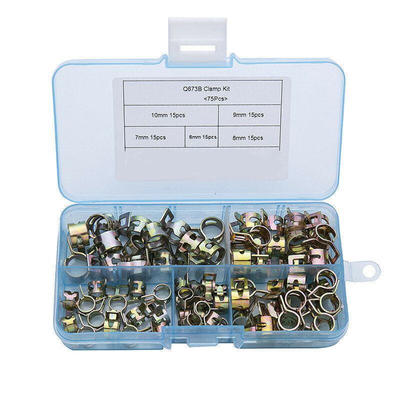 75Pcs Spring Clip Fuel Hose Line Pipe Tube Band Clamp Fastener Pipe Clip Assortment Kit 6mm/7mm/8mm/9mm/10mm