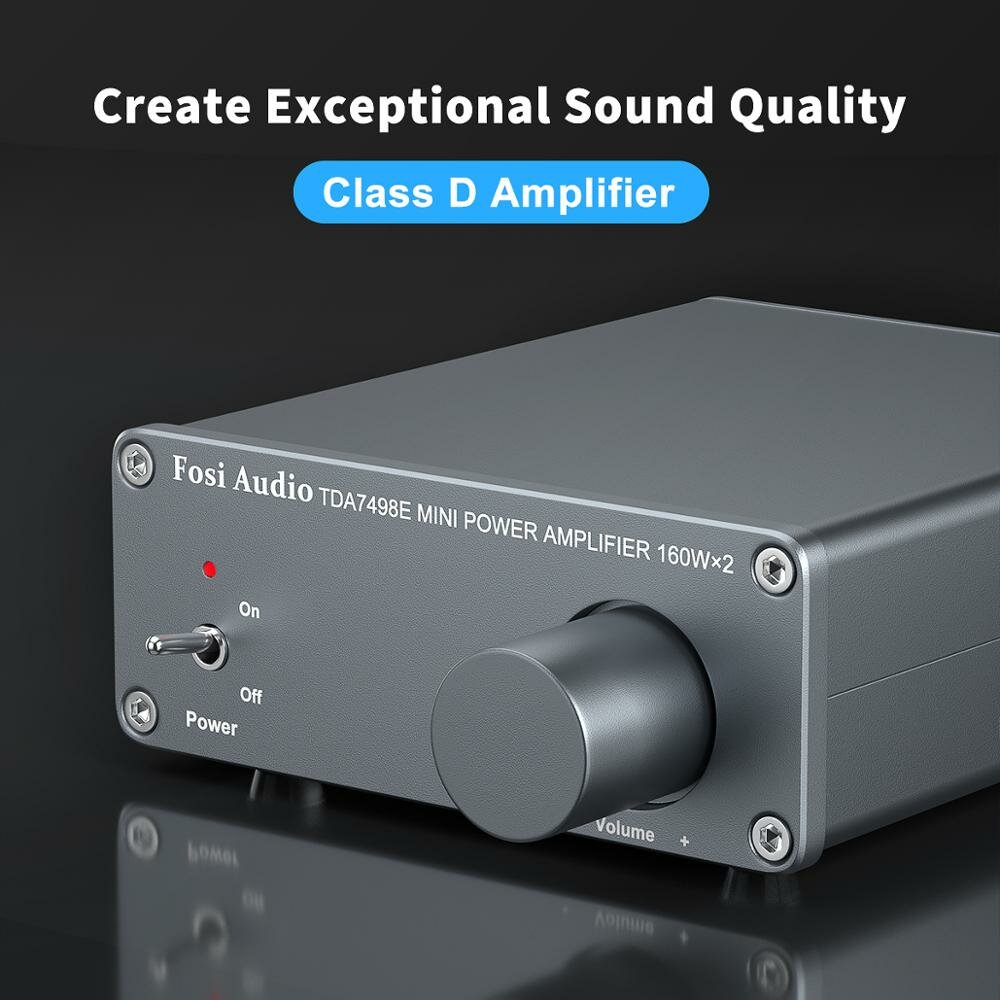 2 Channel Stereo Amplifier Mini Hi-Fi Class D Integrated Amp for Passive Speakers 160W x + 24V Power Supply