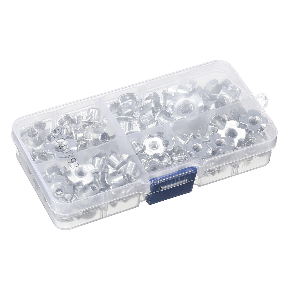 90Pcs Four Prong T Nut Inserts Carbon Steel Zinc Plated For Wood M3/M4/M5/M6/M8 Nut Assortment Kits