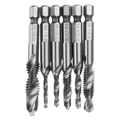 6pcs 1/8-3/8 Inch BSW Thread HSS Combination Drill Tap Bit Set Hex Shank Deburr Countersink Bits