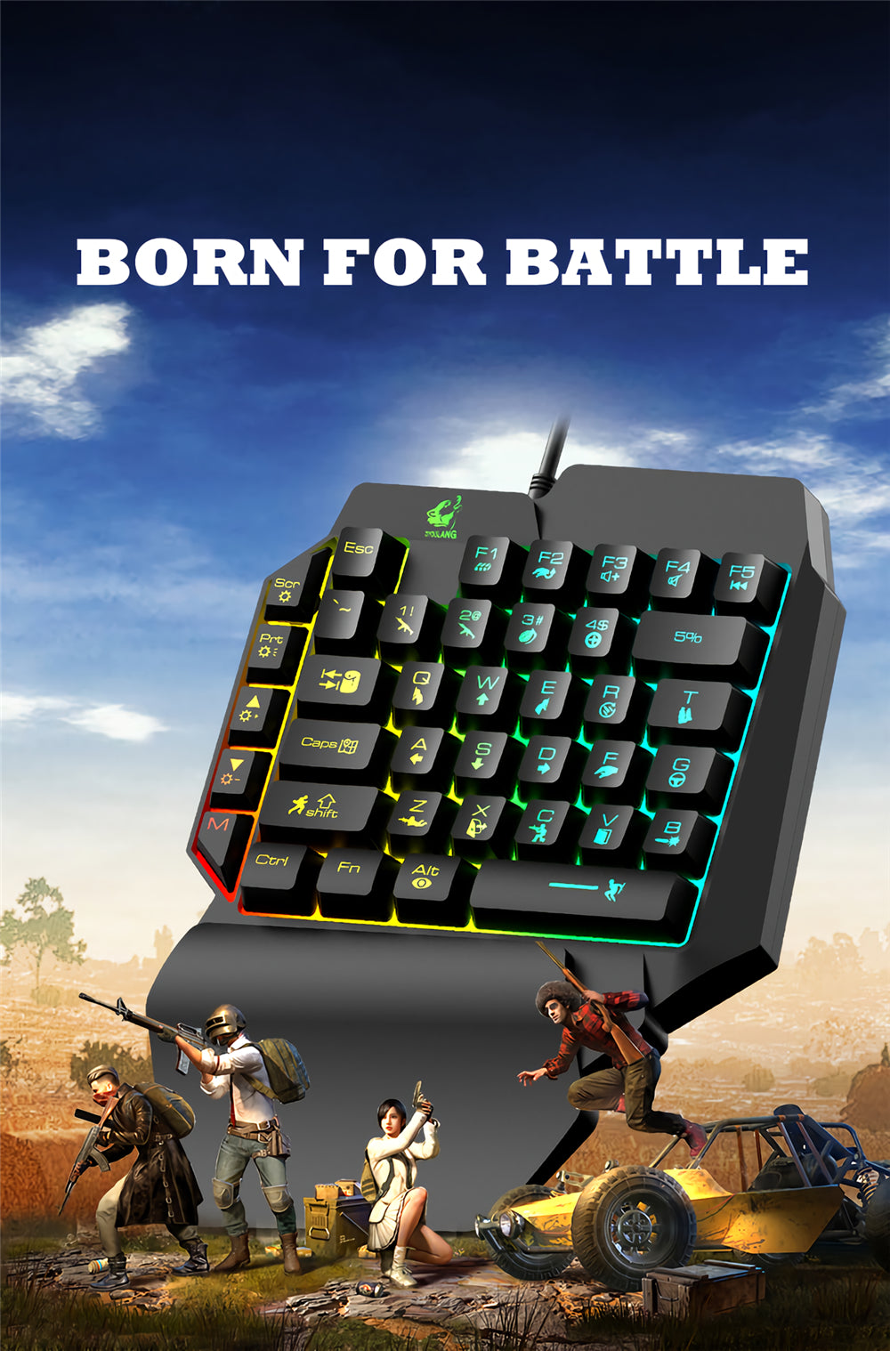 Wired Single Hand Keyboard & Mouse Combo Set One Handed Mechanical Keyboard 3200 DPI Mouse for Computer PC PUBG Gamer