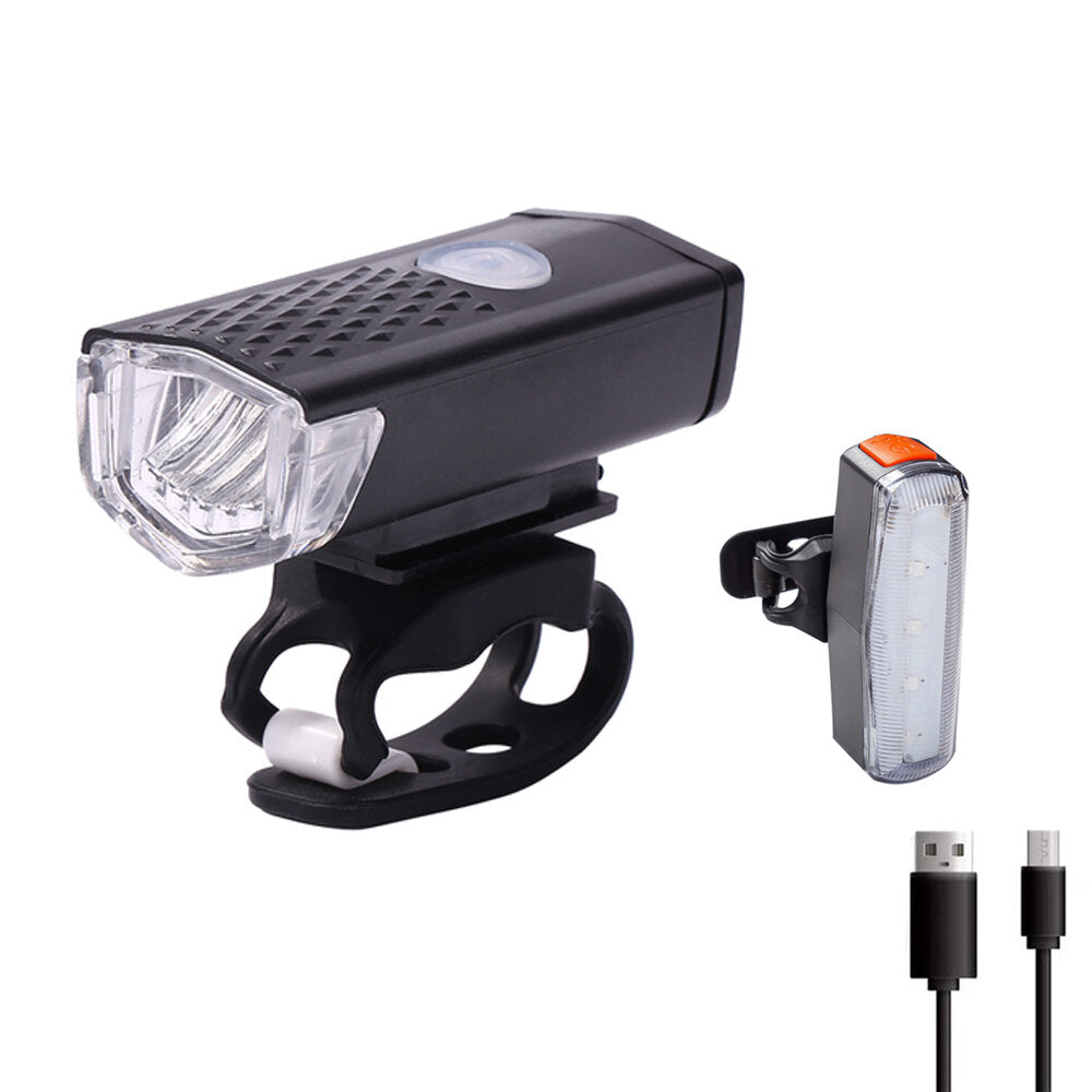 Bicycle Light Set 300lm 3 Modes Bike Headlight Front Lamp 4 Modes Safety Warning Taillight USB Rechargeable Waterproof Cycling