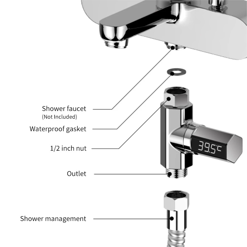 LED Shower Thermometer Digital Shower Celsius Temperature Display Shower Head